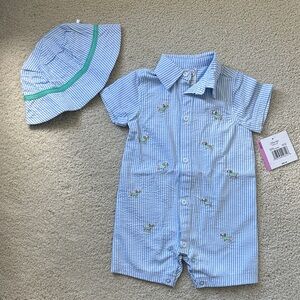 LITTLE ME striped romper and hat set